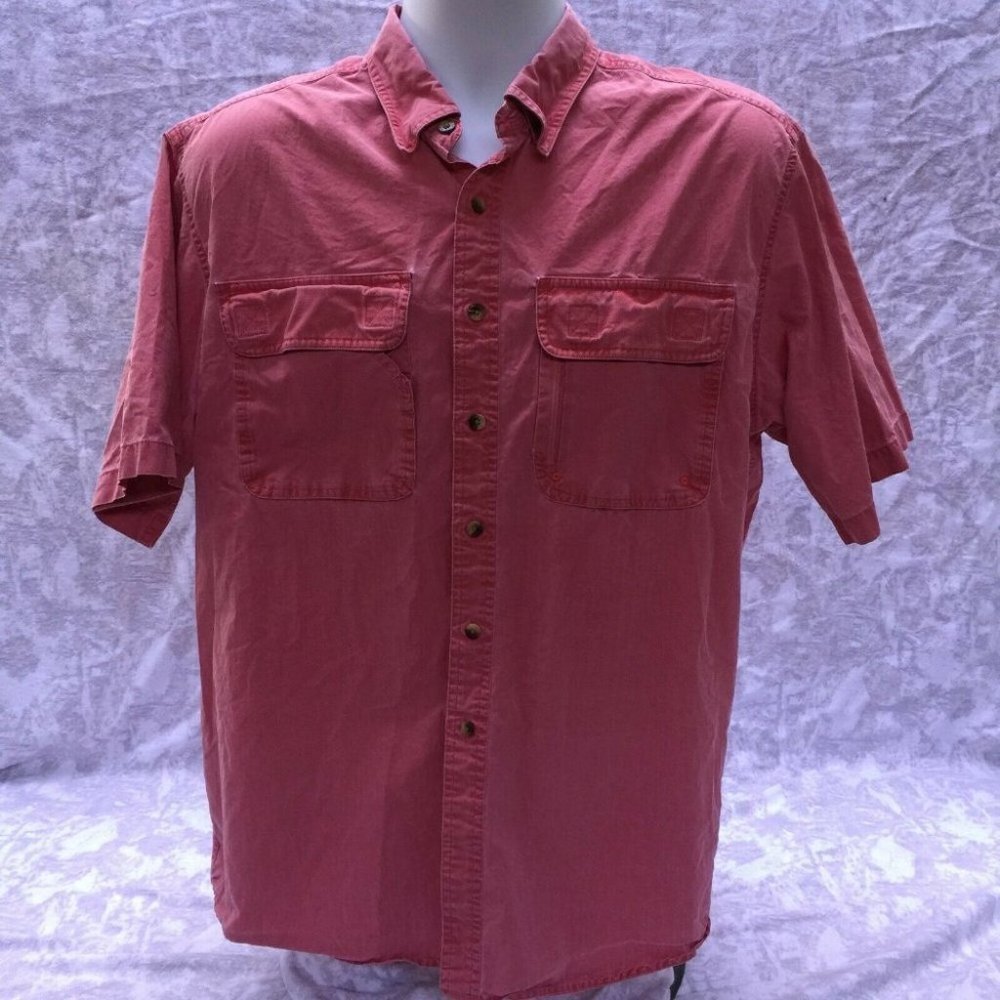 LL BEAN Red Button Down Short Sleeve Vented Shirt